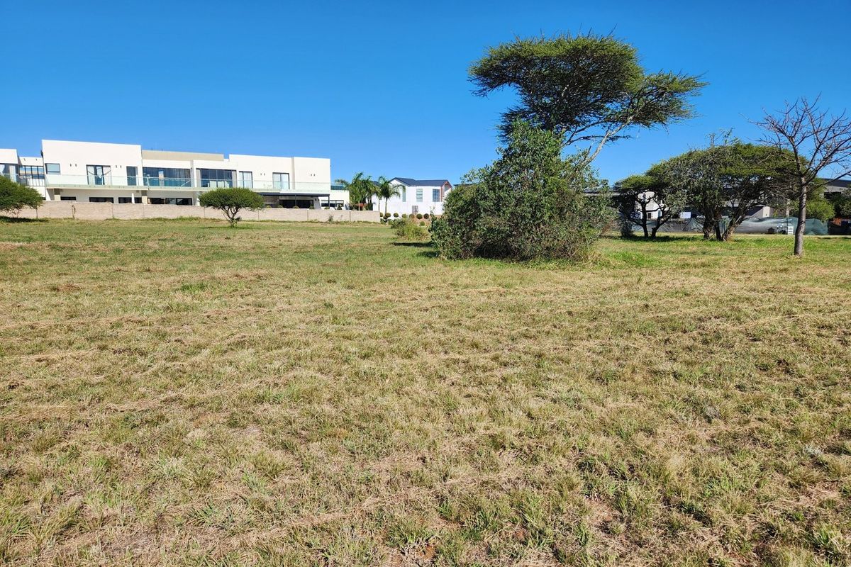 A view of a vacant residential plot featuring natural grassland and established indigenous trees, with neighboring modern homes visible in the background.