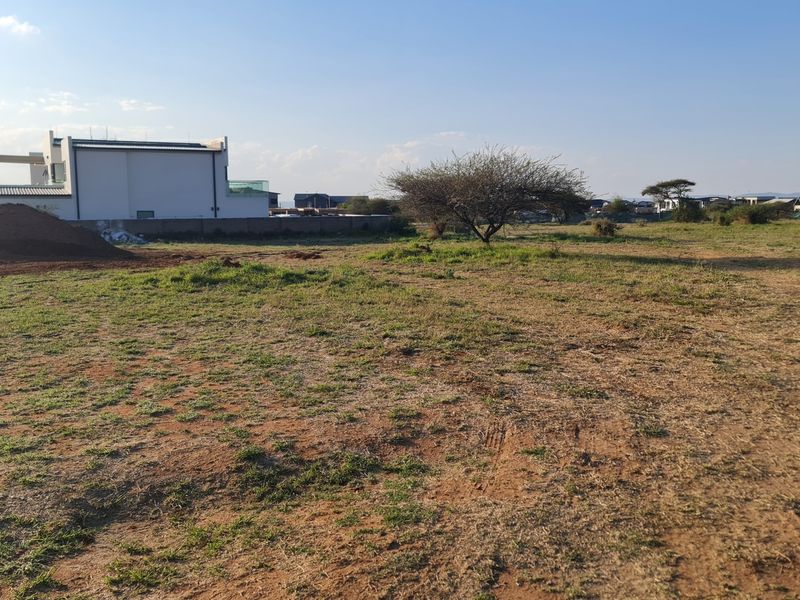 A view of a vacant residential plot of land with a boundary wall and surrounding neighborhood development.