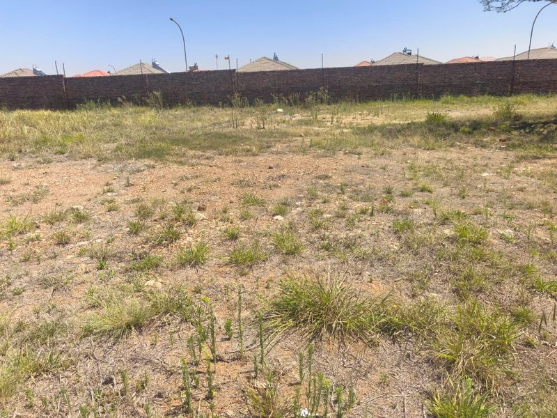 A vacant residential plot featuring natural grass cover, enclosed by a perimeter brick wall with installed electric fencing.