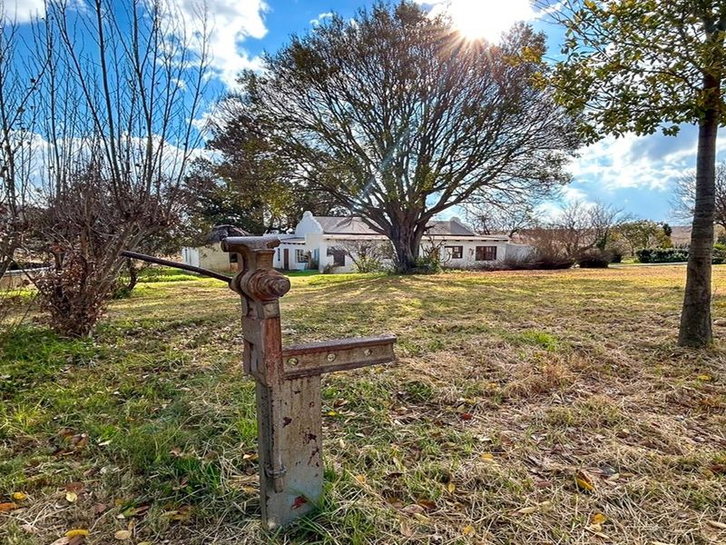 A spacious garden area featuring mature trees and established lawn, providing a scenic view of the property's exterior.
