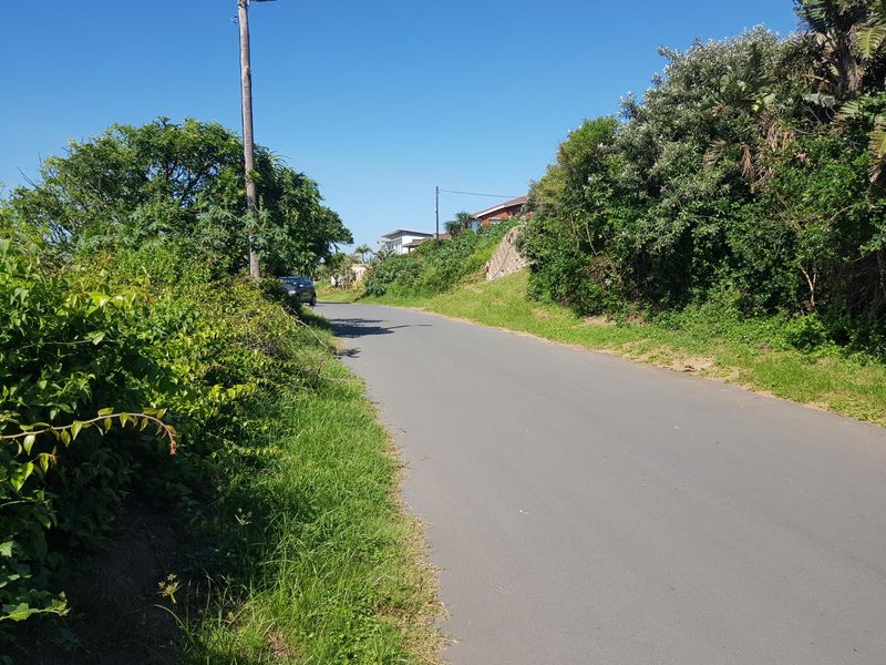A view of the paved street leading towards the residential area, surrounded by established greenery and vegetation.