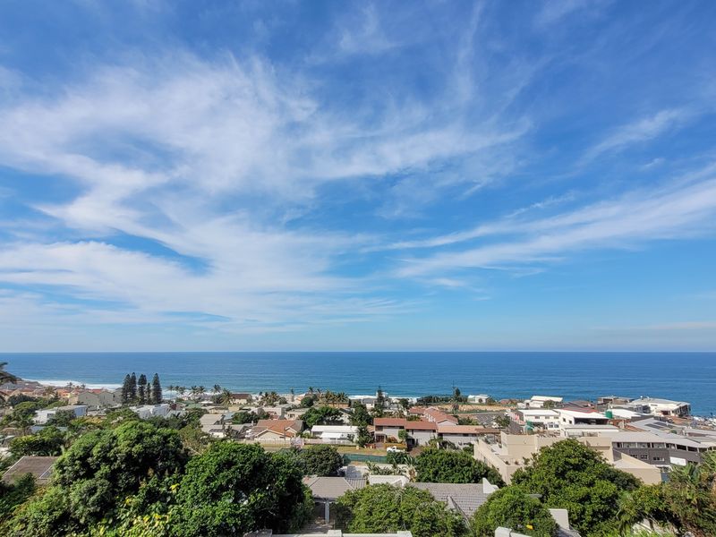 A panoramic elevated view overlooking the coastal residential area and the ocean horizon.