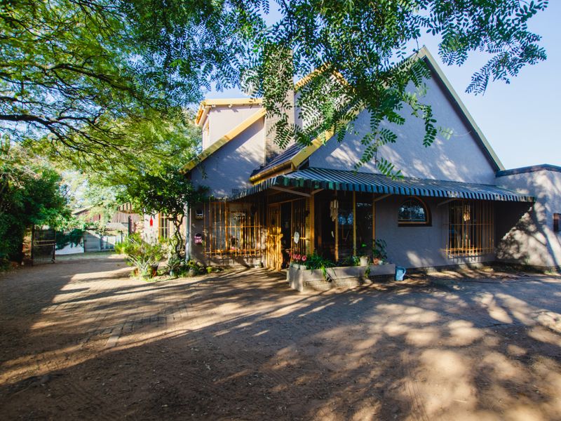 Front exterior view of the house featuring a paved driveway, covered entrance area, and established trees providing shade to the facade.