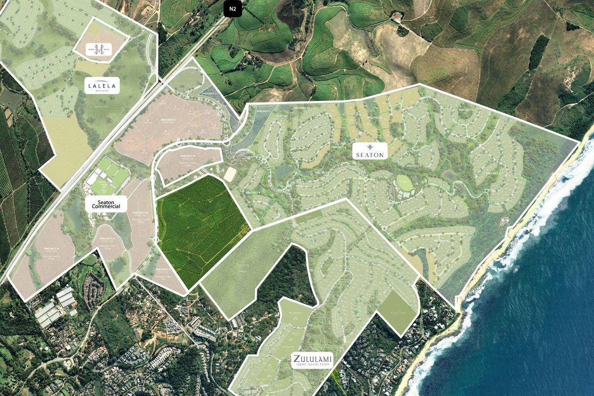 An aerial map view showing the layout and location of the Seaton estate in relation to surrounding coastal areas and infrastructure.