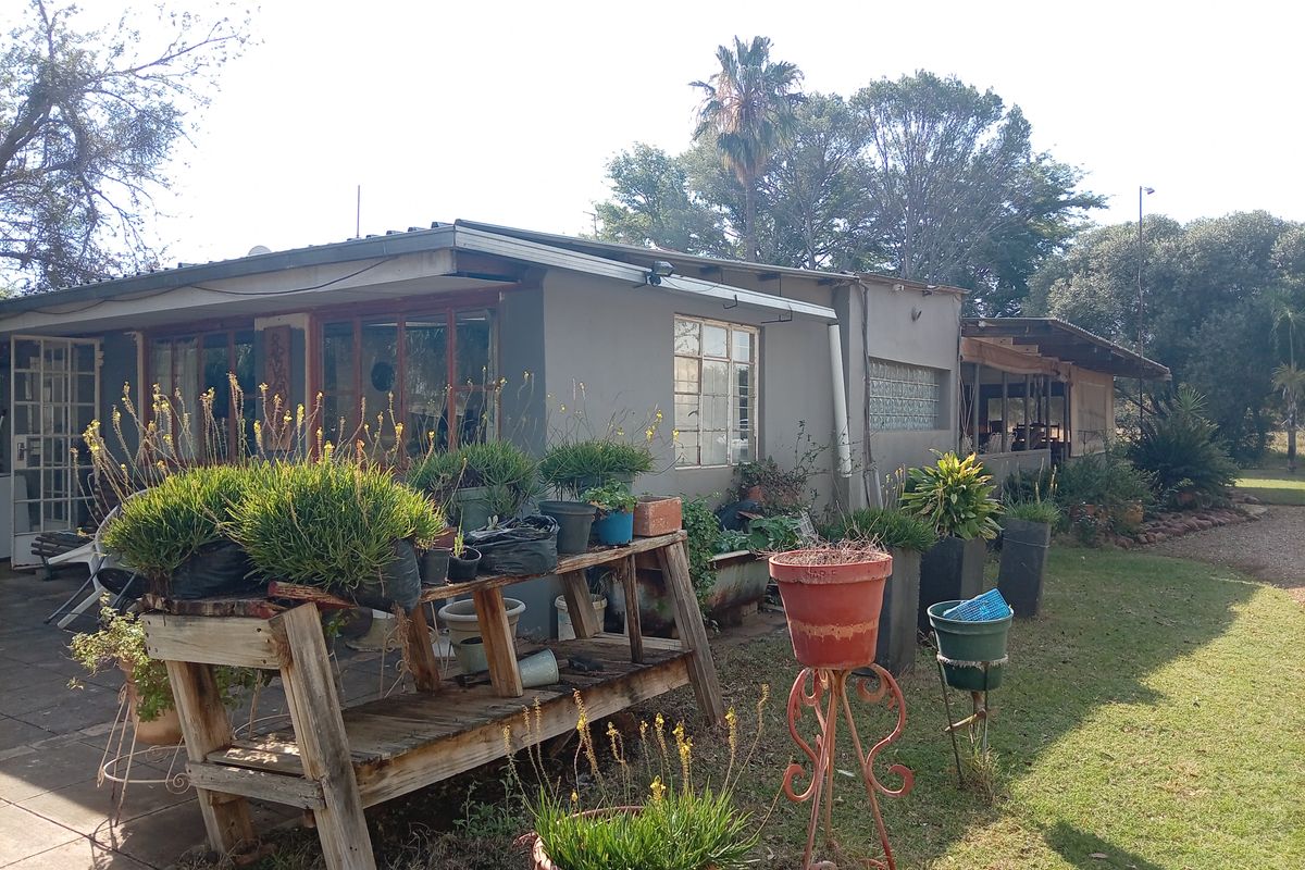 Exterior view of the rear of the house featuring a paved patio area, glass-paneled doors, and a garden setting.