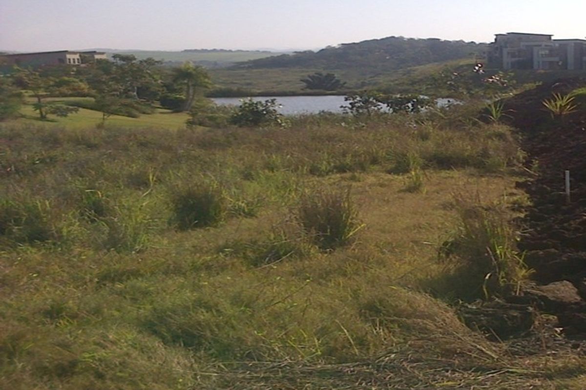 A scenic view of the vacant residential land overlooking a natural landscape, water body, and surrounding estate greenery.