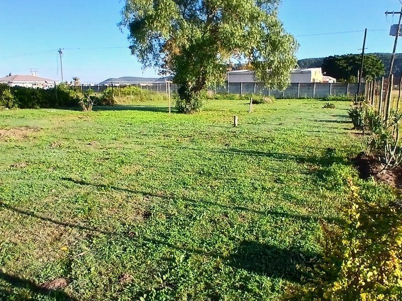 A spacious, open garden area featuring a large mature tree, perimeter wire fencing, and a water tank, offering potential for landscaping development.