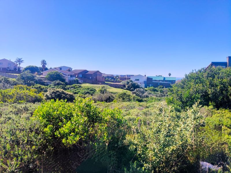 A scenic view overlooking a natural landscape with surrounding residential properties in the distance under a clear blue sky.