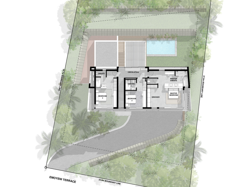Architectural first floor plan for Erf 1326, detailing the layout of bedrooms, ensuites, and circulation areas on the property.