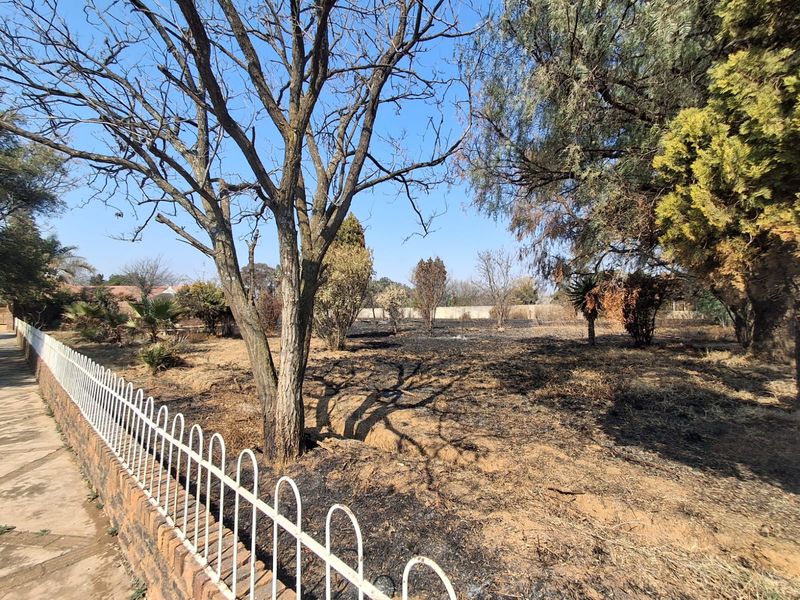 A large garden area featuring a brick boundary wall and metal fencing, currently showing signs of recent fire damage to the ground cover.