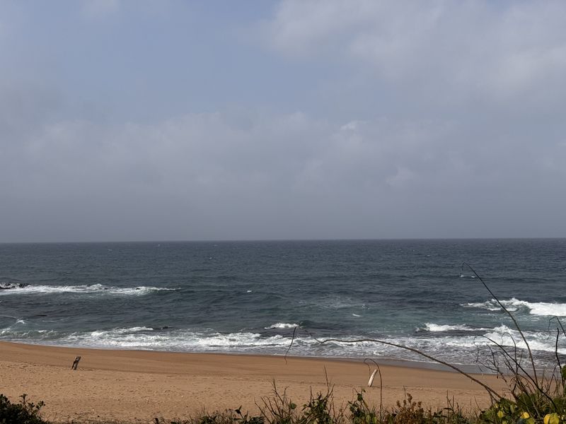 A scenic view of the ocean and sandy beach coastline.