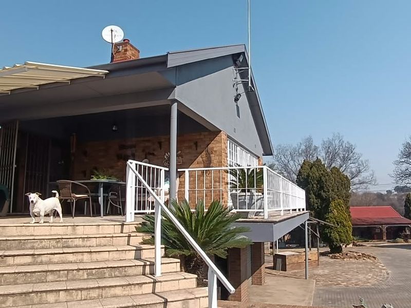Rear view of the property featuring a covered patio, brick exterior, metal roofing, and a paved driveway leading to the surrounding grounds.