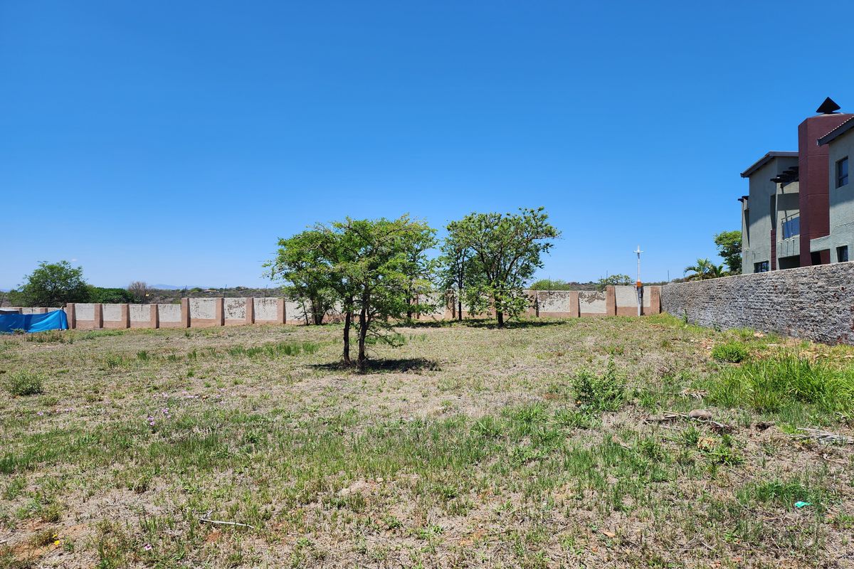 A vacant residential plot featuring mature trees, a perimeter wall with stone cladding, and clear potential for landscaping or development.