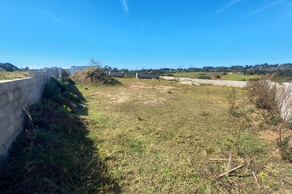 A vacant residential plot featuring perimeter masonry boundary walls and open, undeveloped land with natural grass coverage.