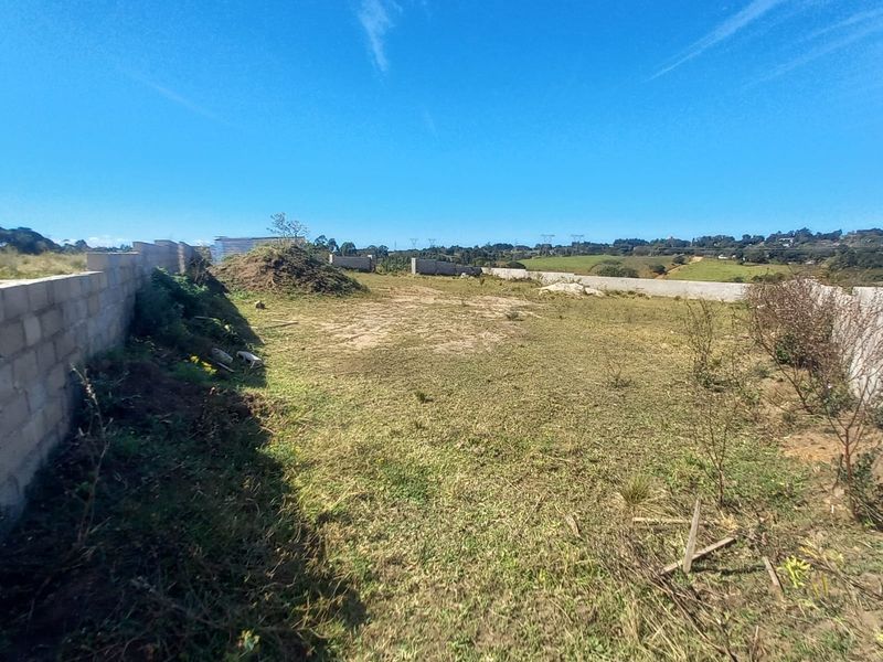 A vacant residential plot featuring perimeter masonry boundary walls and open, undeveloped land with natural grass coverage.