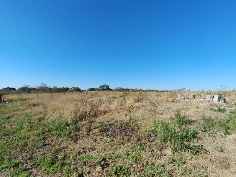 An expansive, undeveloped plot of land featuring dry natural vegetation and perimeter wire fencing under a clear blue sky.
