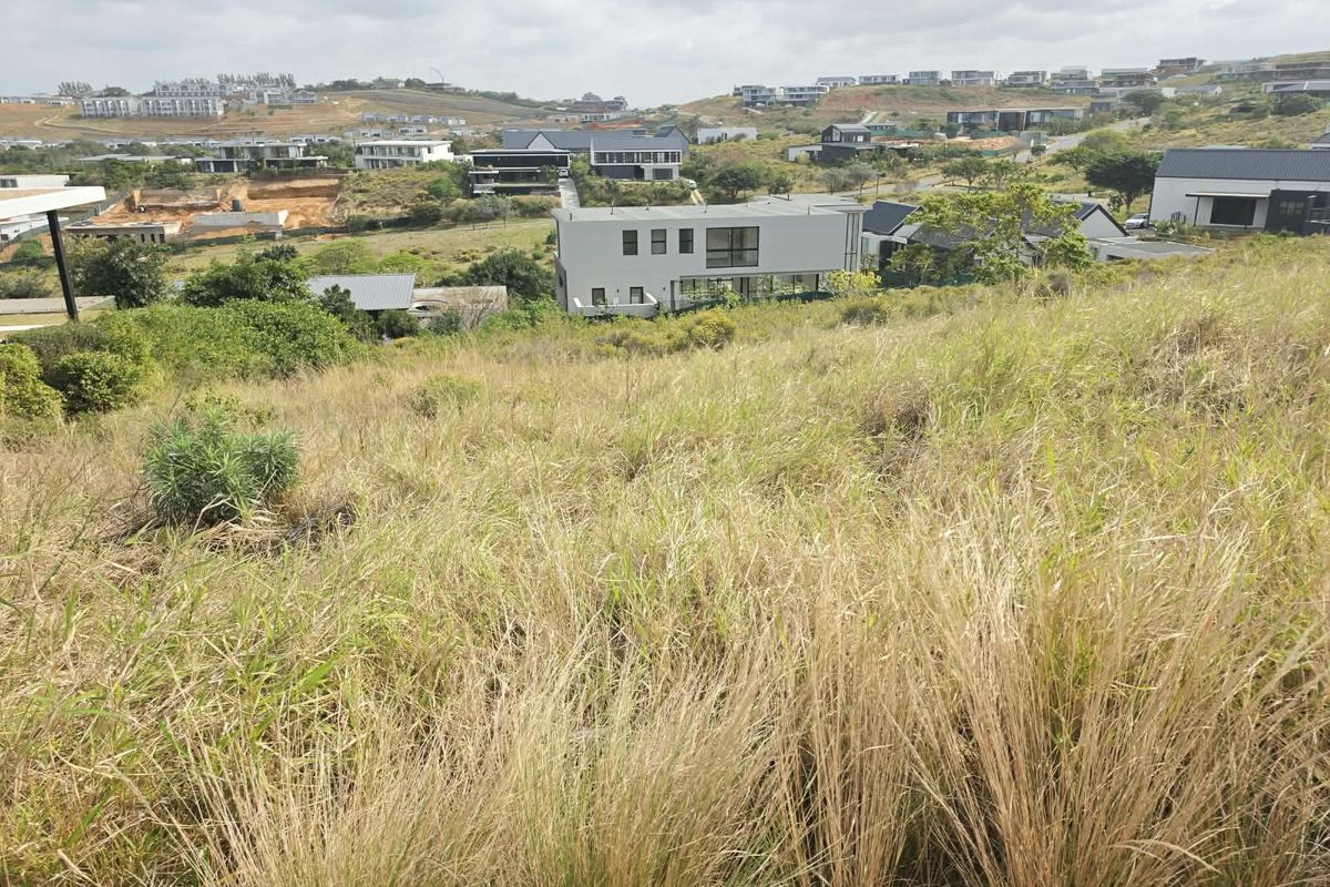 A view overlooking a sloped residential plot with surrounding modern housing developments in a coastal estate setting.