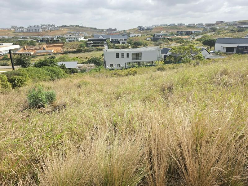 A view overlooking a sloped residential plot with surrounding modern housing developments in a coastal estate setting.