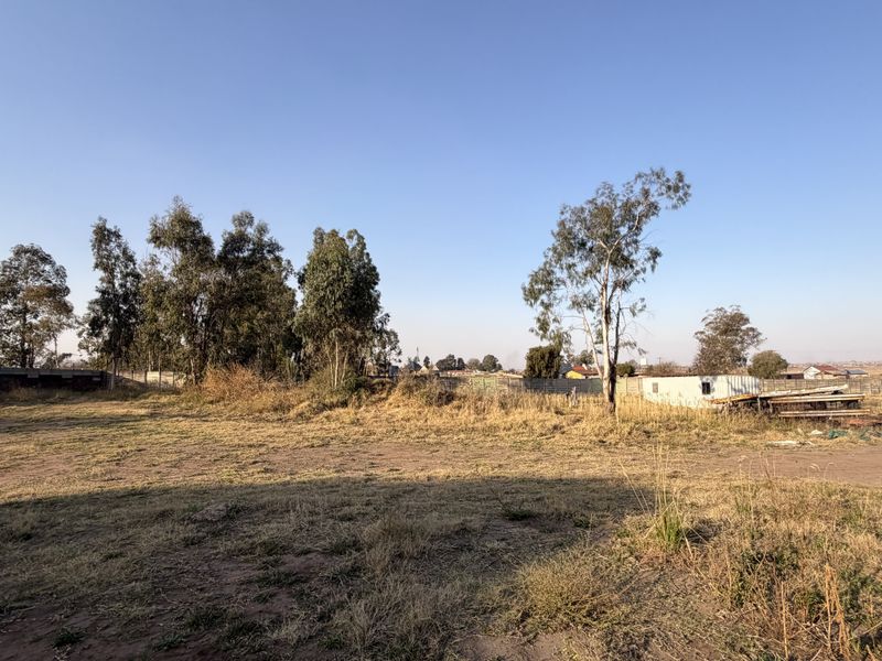 A wide-angle view of an expansive, undeveloped plot of land featuring mature trees and perimeter fencing, suitable for various development opportunities.