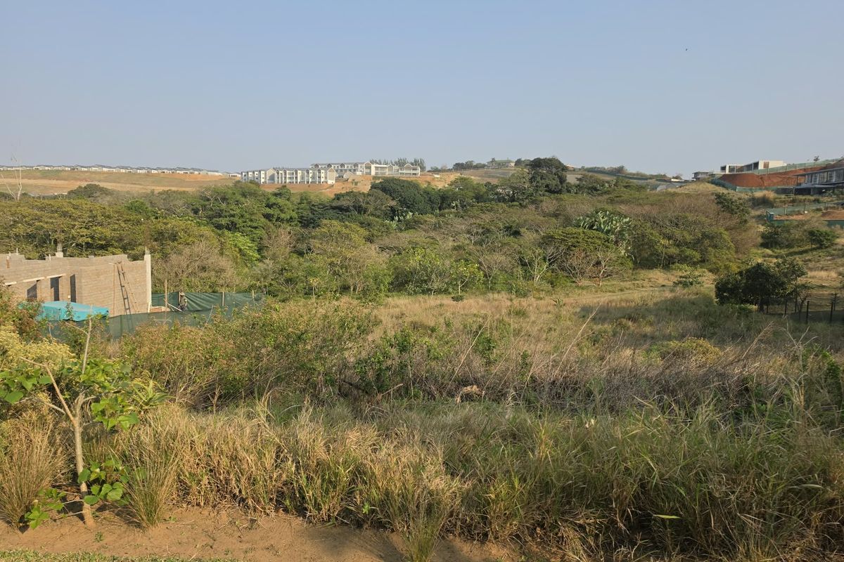 A wide-angle view of the vacant residential land, showcasing the surrounding natural vegetation and distant estate developments.