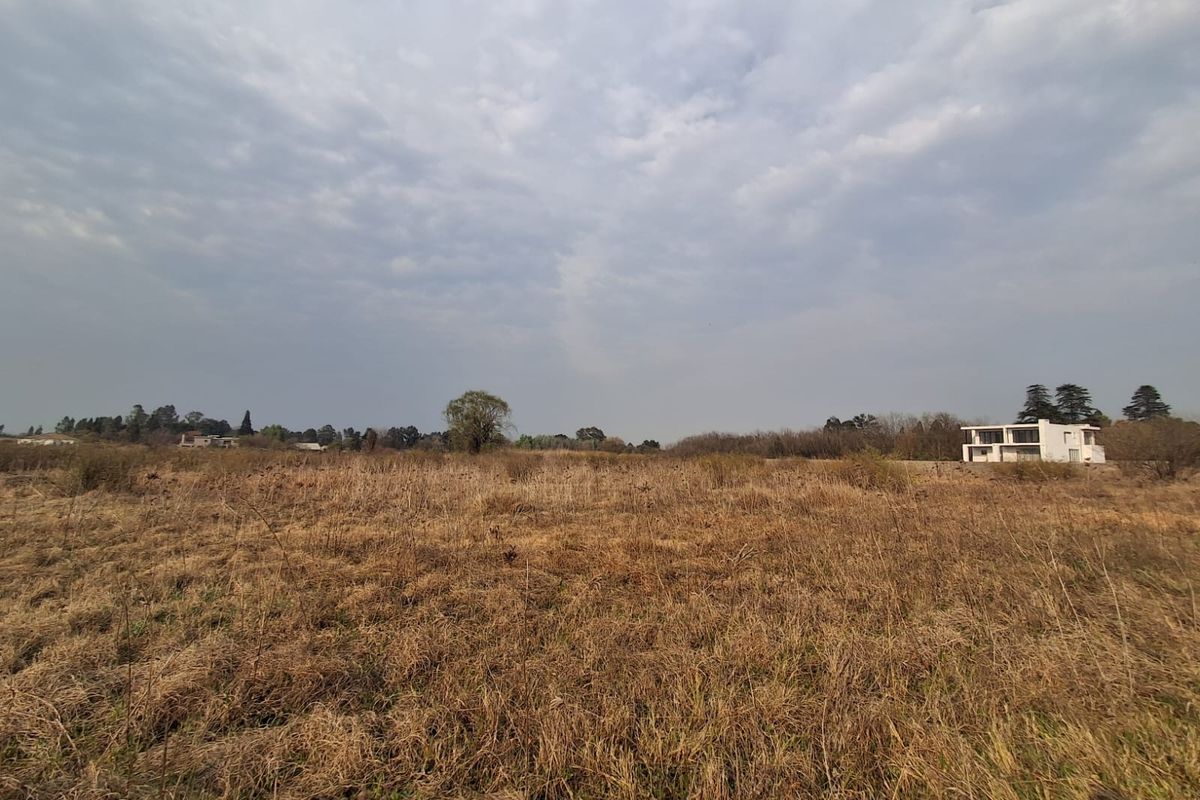 A wide-angle view of a vacant residential plot featuring natural dry grass and open landscape.