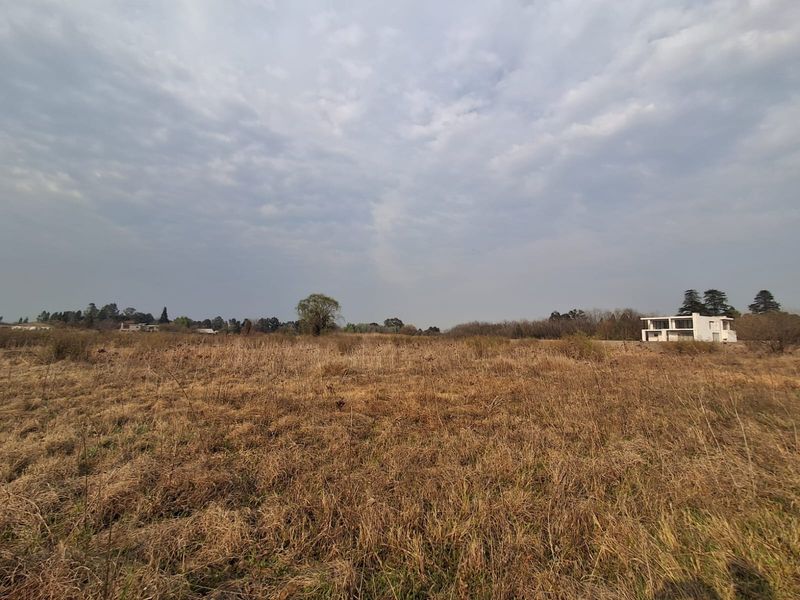 A wide-angle view of a vacant residential plot featuring natural dry grass and open landscape.