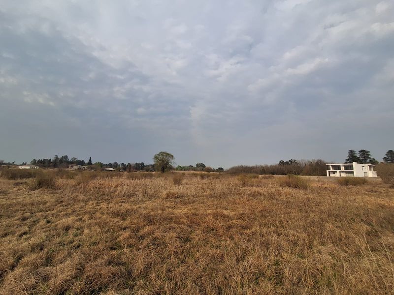 A wide-angle view of a vacant residential plot featuring natural dry grass and surrounding landscape.