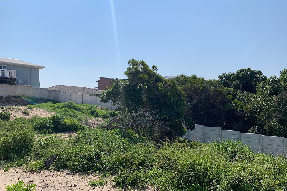 A view of a vacant residential plot featuring sandy terrain, native vegetation, and precast concrete boundary walls.