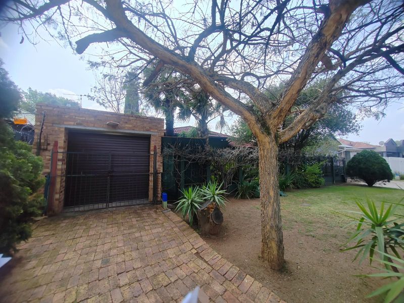 Front exterior view of the property featuring a brick driveway, a single garage with a roller door, and established garden landscaping.