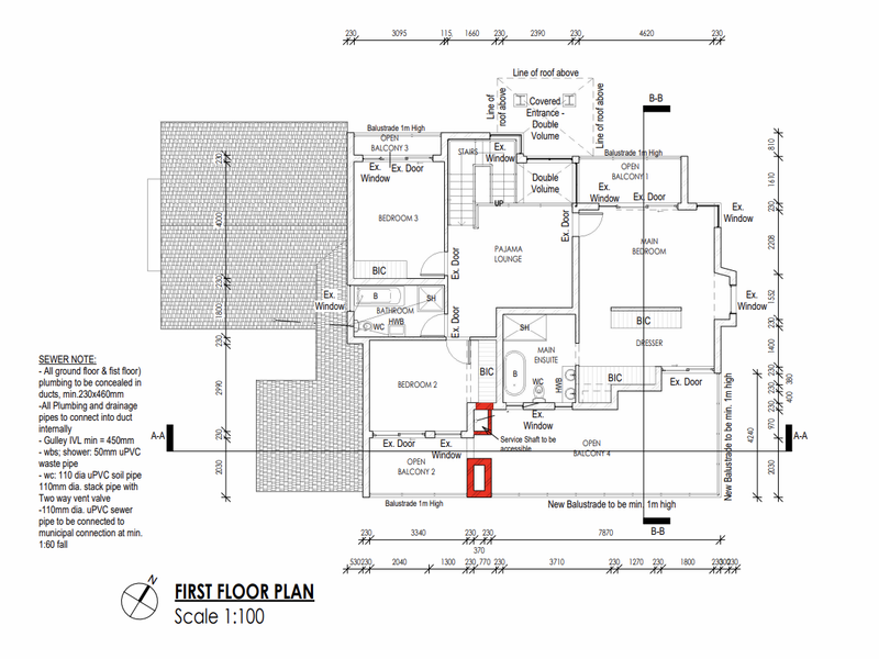 Architectural first floor plan detailing the layout of bedrooms, bathrooms, pajama lounge, and multiple balconies.