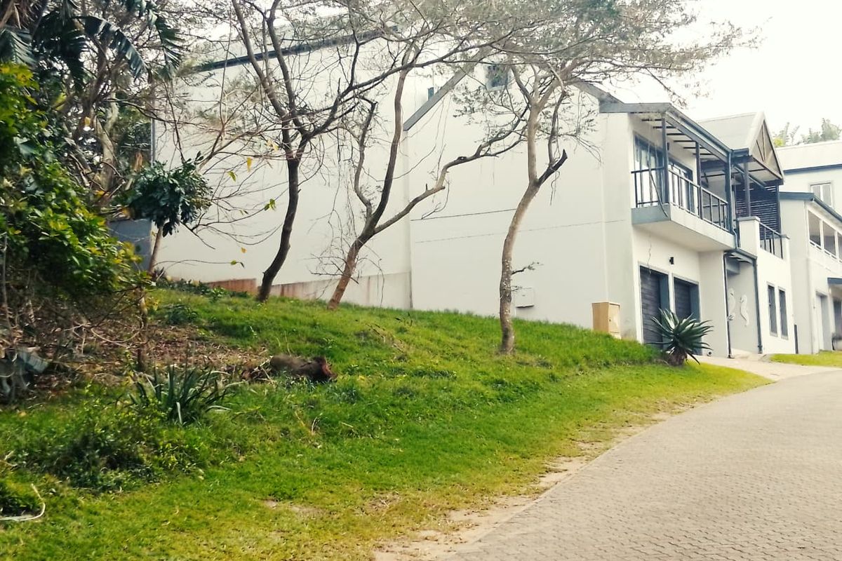 A view of a multi-story residential property featuring a paved driveway, sloped garden area, and balcony, situated in a residential estate.