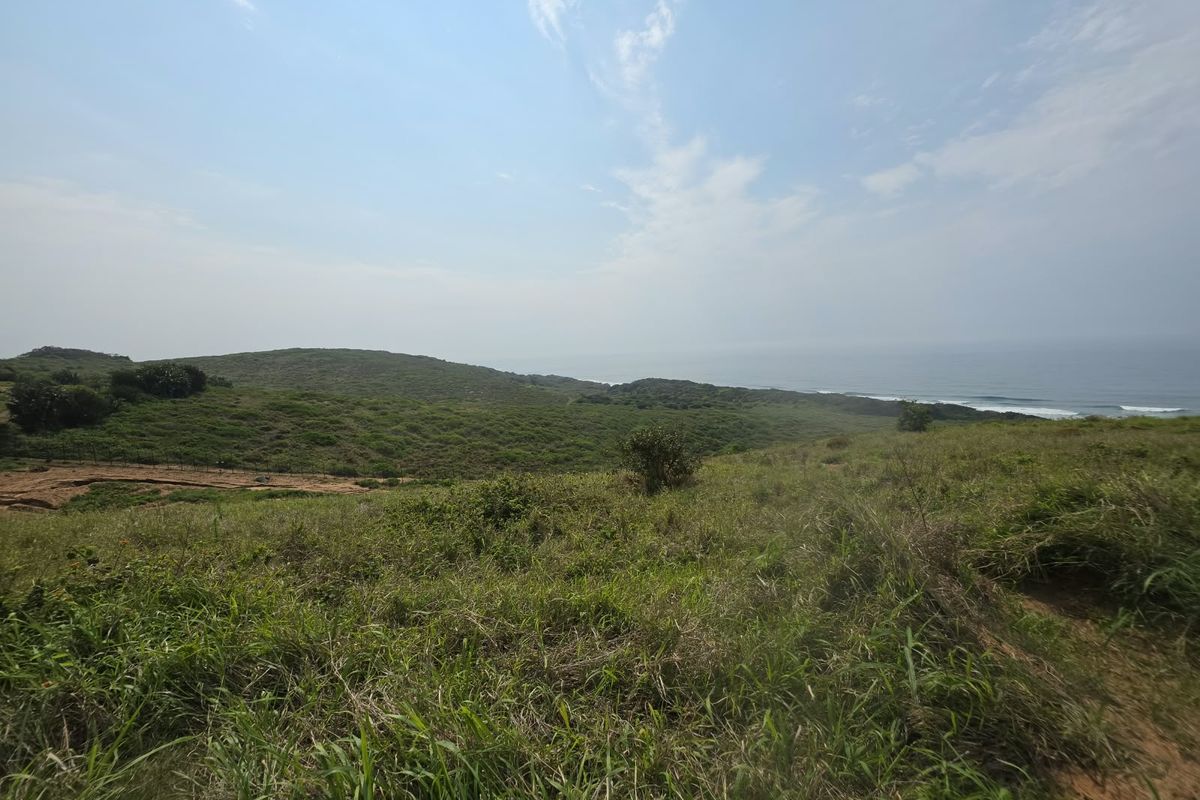 A scenic view of the coastal landscape featuring rolling green hills and ocean waves in the distance.