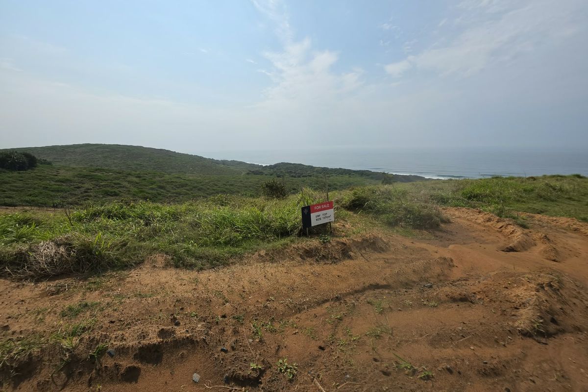 A scenic view of a vacant residential plot featuring natural coastal vegetation and ocean views.