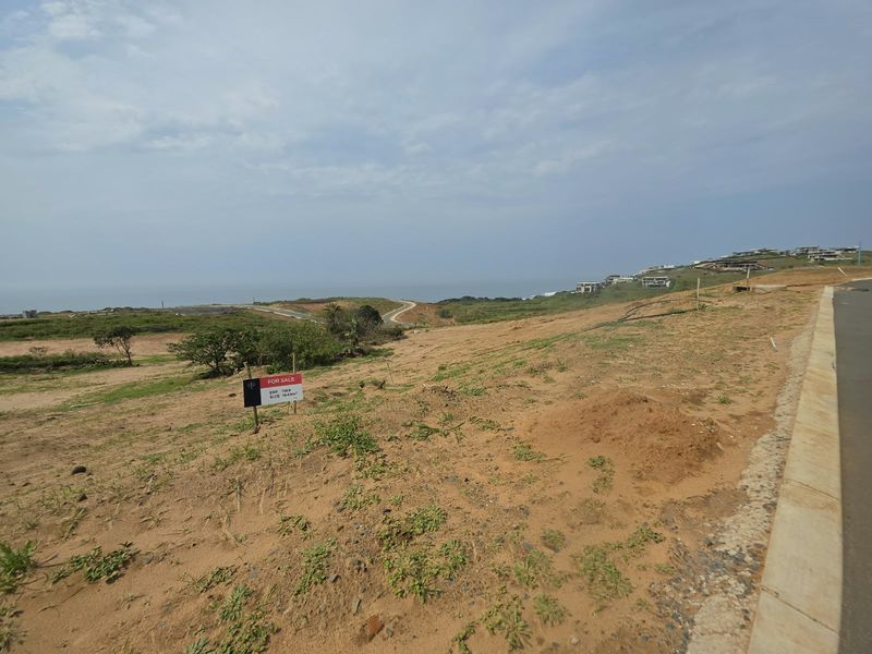 A vacant residential plot featuring a gentle slope, paved road access, and expansive coastal views in a developing estate.
