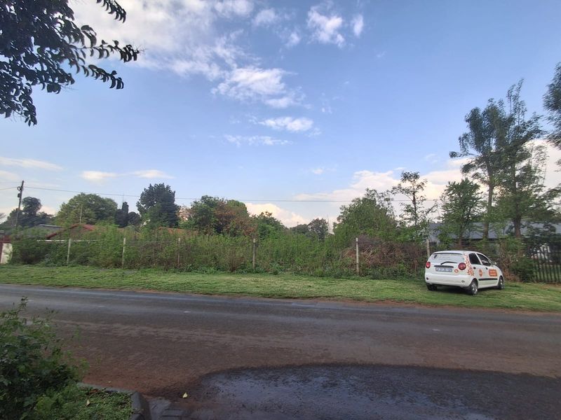 A street-level view of a vacant residential plot featuring a wire fence boundary and established trees along the roadside.
