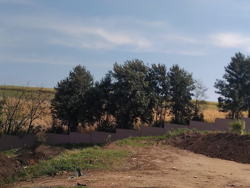 A vacant residential plot featuring a boundary wall, concrete curbing, and natural landscaping, ready for development.