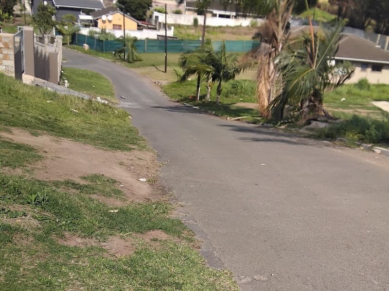 A view of the residential street approach showing the asphalt road, grass verge, and surrounding neighborhood landscape.
