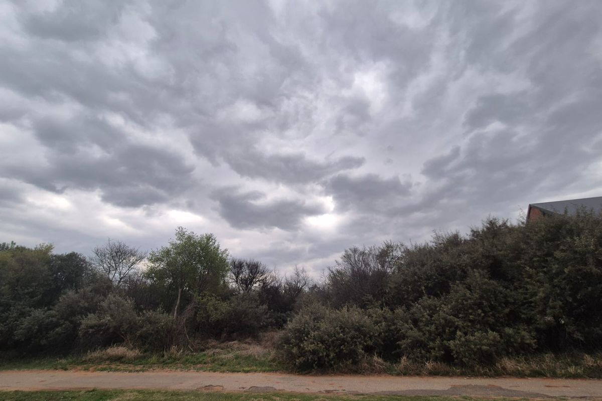 A view of a vacant residential plot featuring established trees and natural vegetation under a cloudy sky.