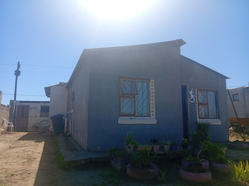 Front elevation of a single-story house featuring casement windows with security bars and a corrugated metal roof.