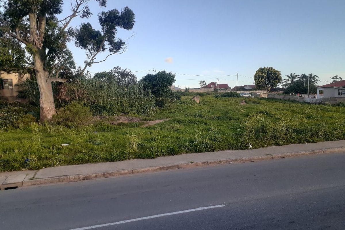 A vacant residential plot featuring a concrete sidewalk, boundary wall, and mature trees, offering a clear view from the street.