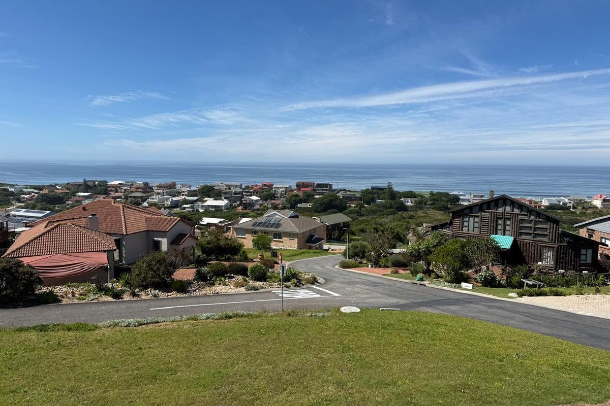A scenic elevated view overlooking a coastal residential neighbourhood with the ocean visible in the distance.