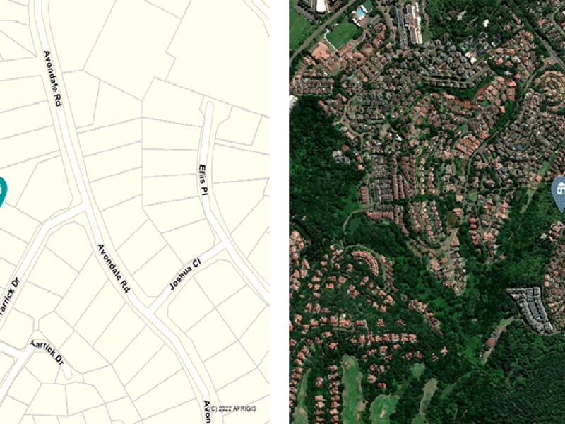 A split-view image showing a cadastral map and a satellite aerial view of the residential vacant land plot.