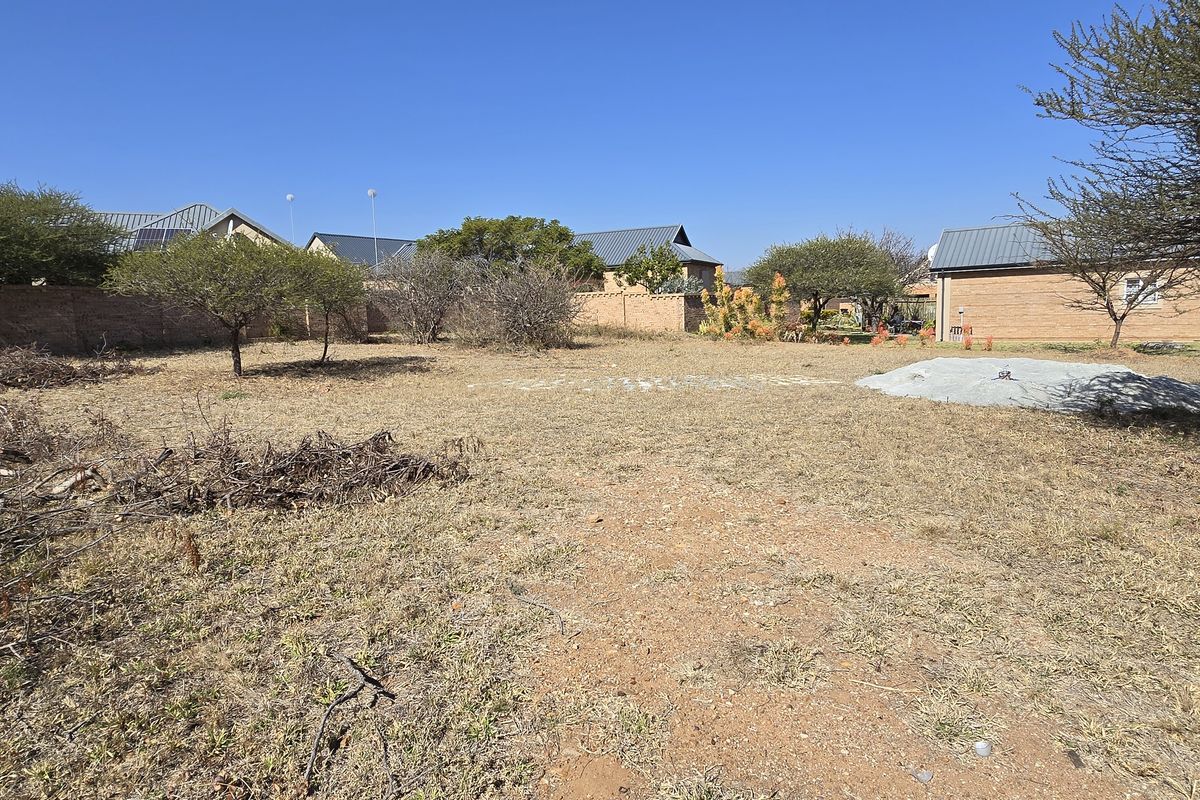 A vacant residential plot featuring established perimeter walls, mature trees, and a level building area ready for development.