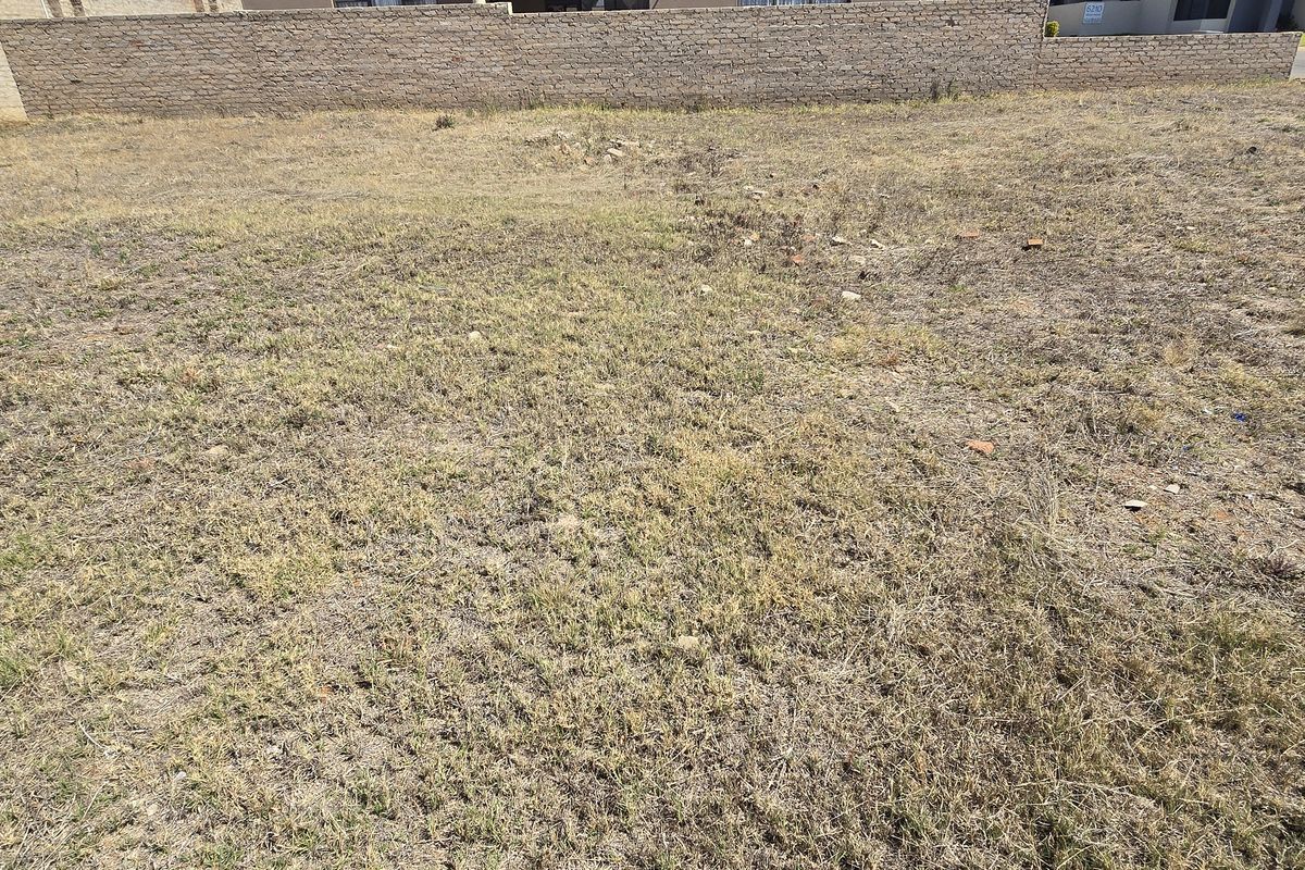 A vacant residential plot featuring dry grass coverage and a perimeter boundary wall, offering a clear space for future development.