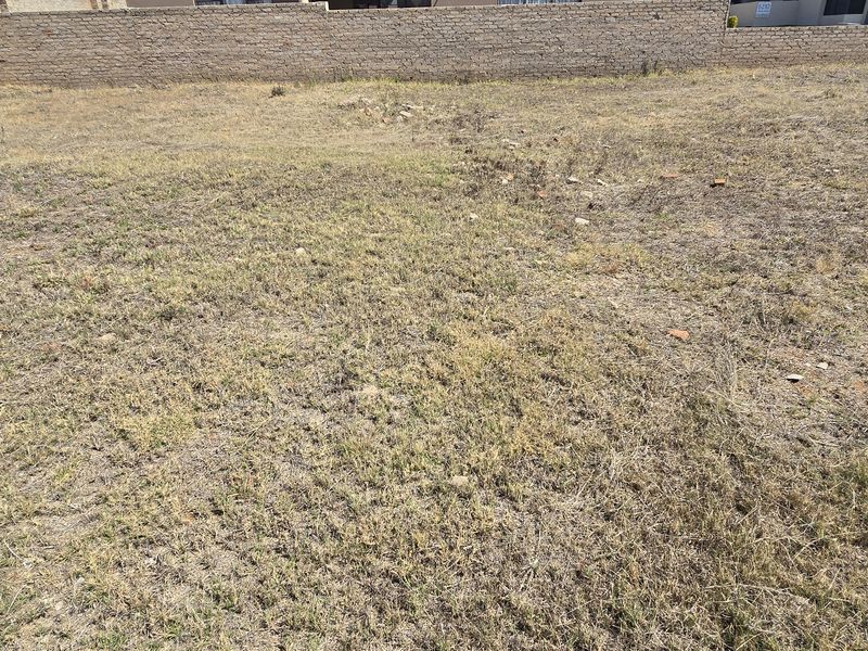 A vacant residential plot featuring dry grass coverage and a perimeter boundary wall, offering a clear space for future development.