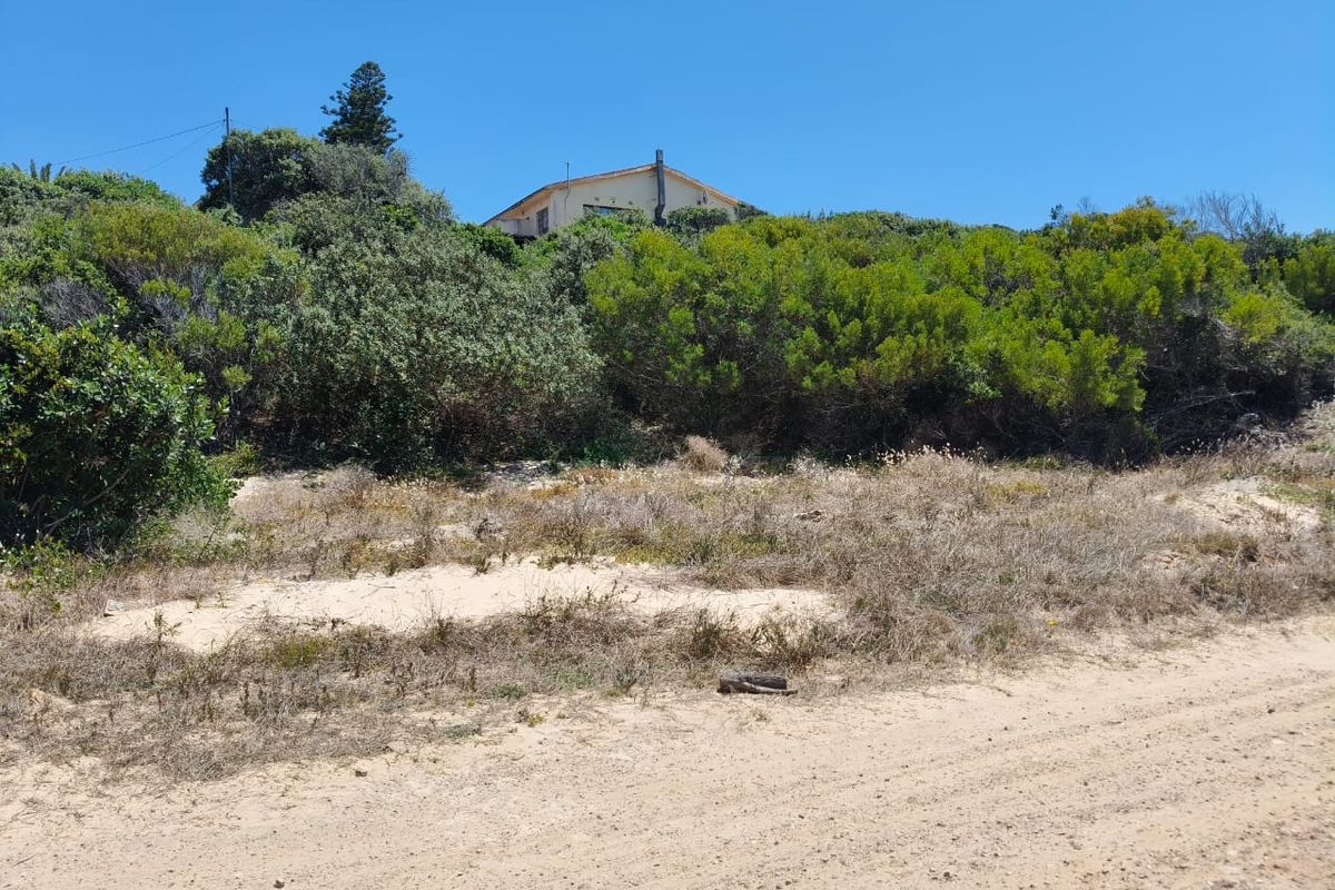 A view of a vacant residential plot featuring sandy terrain and established coastal vegetation with a neighboring property visible in the background.