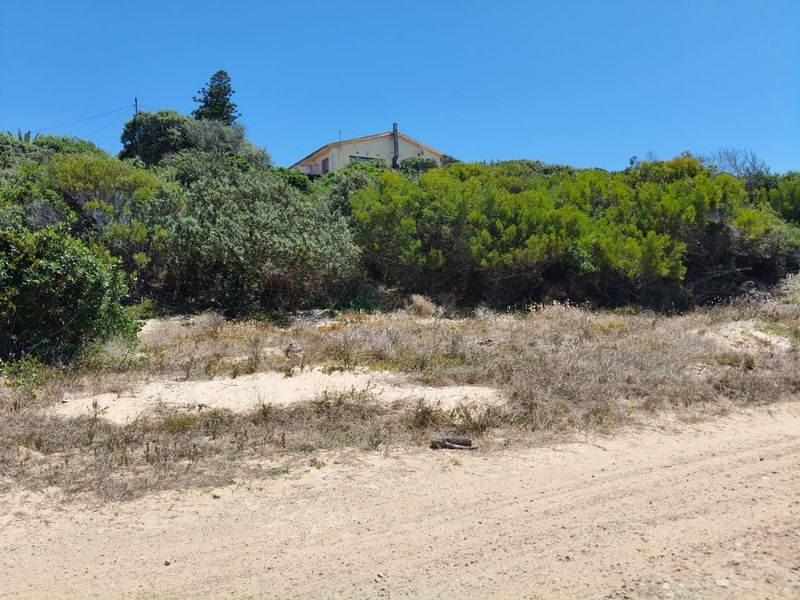 A view of a vacant residential plot featuring sandy terrain and established coastal vegetation with a neighboring property visible in the background.