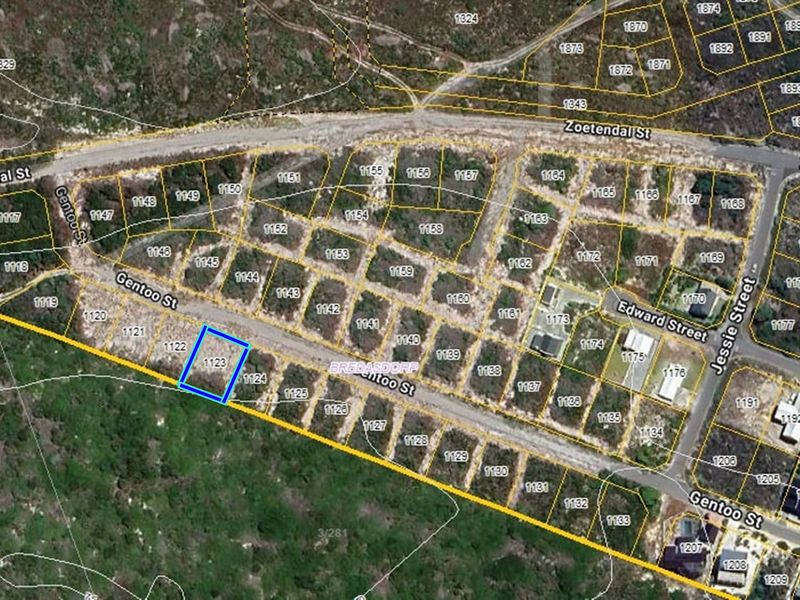 Aerial view showing the cadastral layout and location of the vacant residential plot within the surrounding street network.
