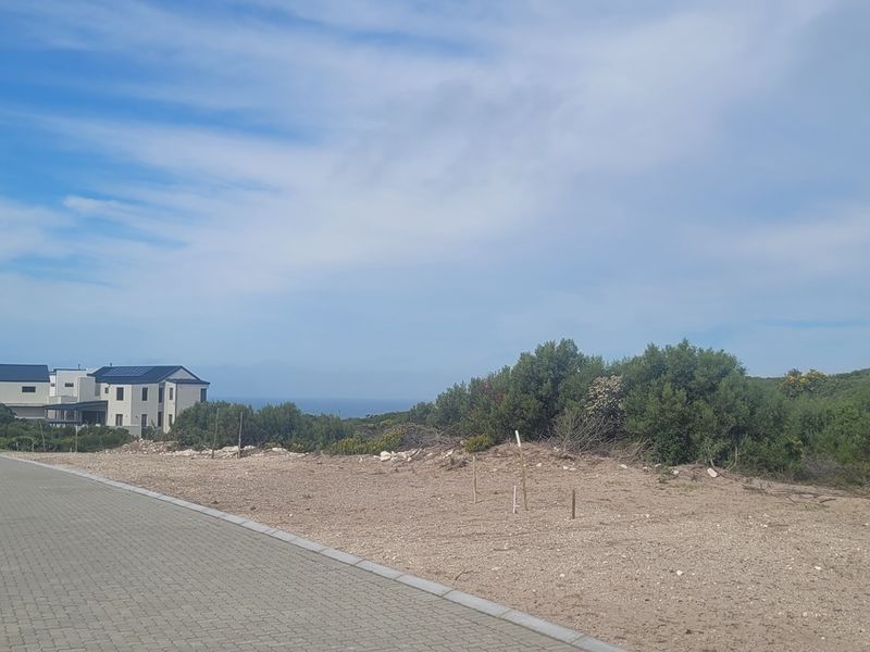 A view of the paved street and surrounding coastal landscape, showcasing the vacant residential land and nearby established properties.