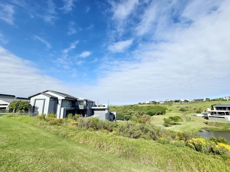 A scenic elevated view overlooking the surrounding landscape, natural vegetation, and nearby residential properties within the estate.